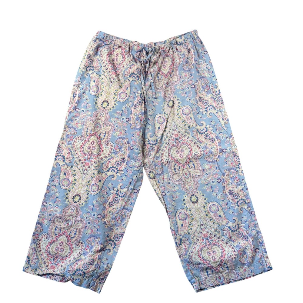 VTG Lauren Ralph Lauren Pajama 2pc Womens M Blue Paisley Cotton Blend PJs capri - Picture 4 of 12